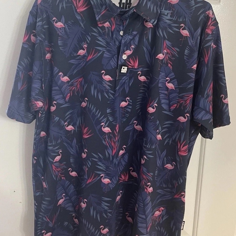 Men Greater Half Flamingo Print Men's polo shirt large golf
